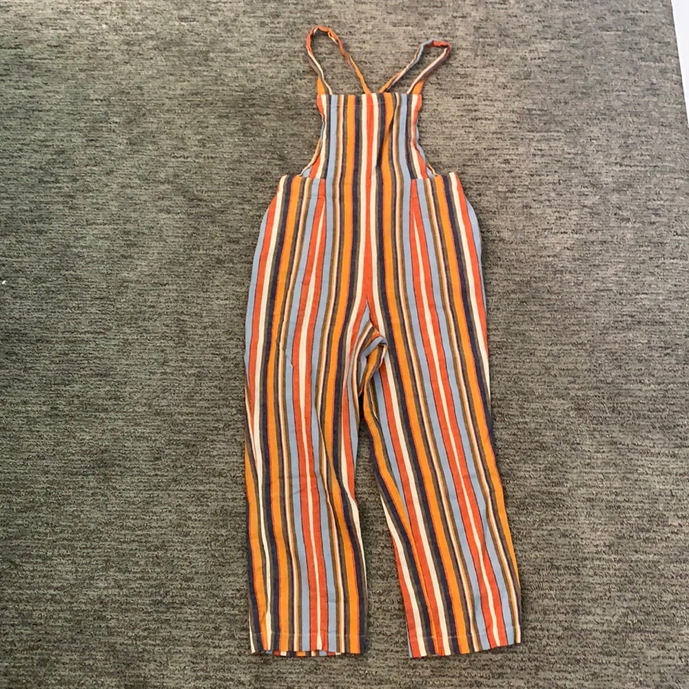 Striped linen overalls